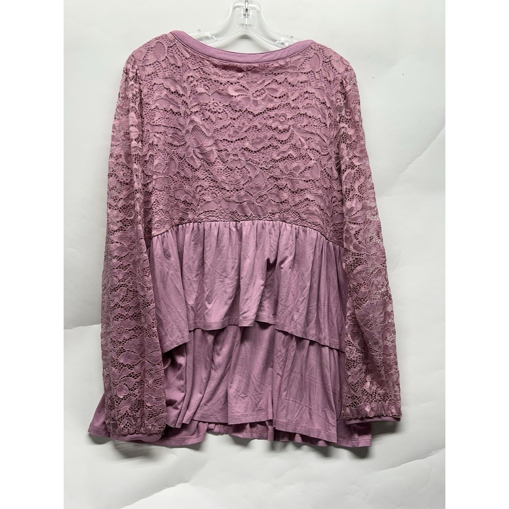 Torrid Women's 2X Pink Babydoll Lace Supersoft Mix Tier Button Up Long Sleeve(I3 - Picture 5 of 6